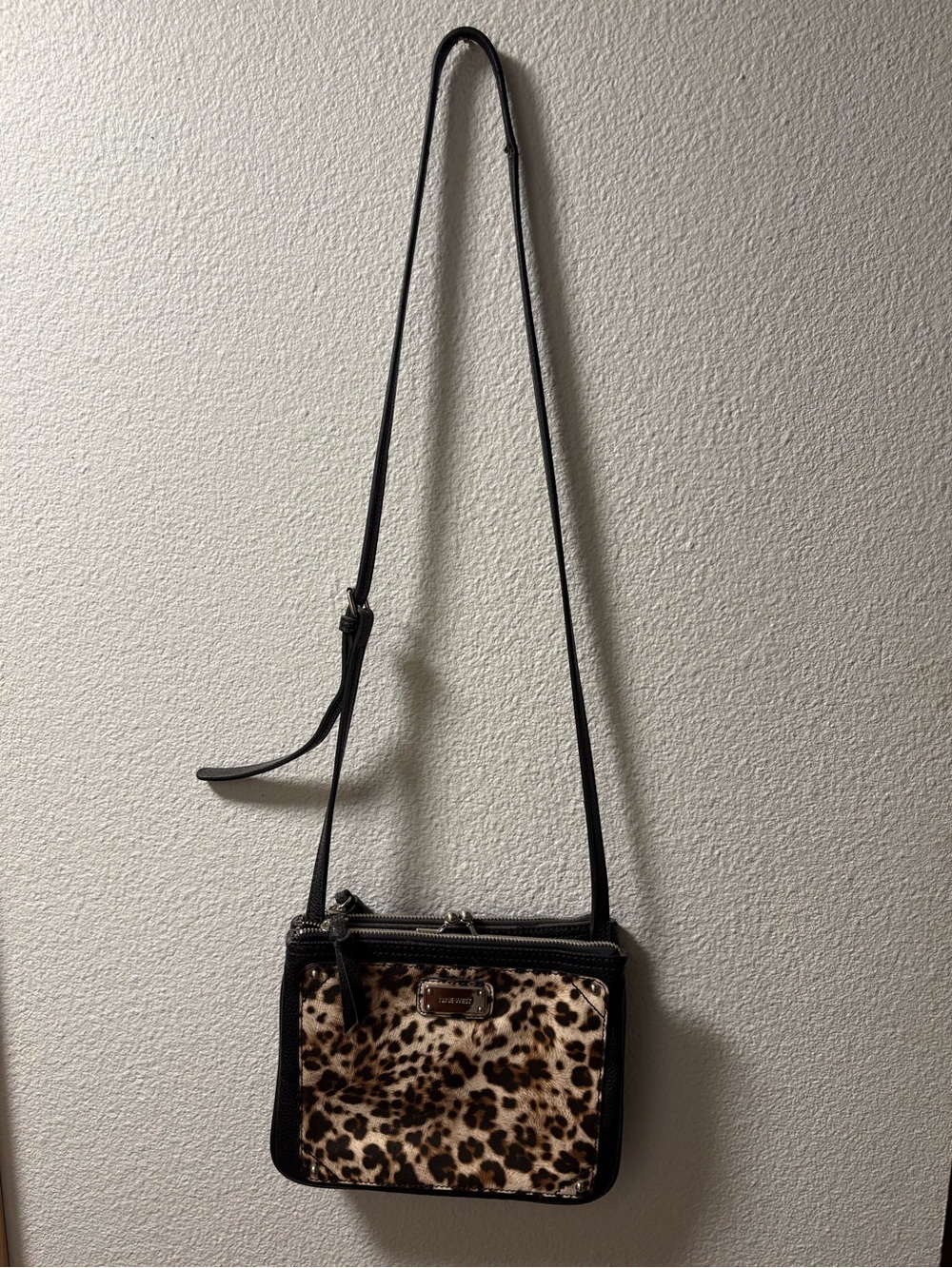 Vintage Nine West Leopard Print Crossbody with Black Trim